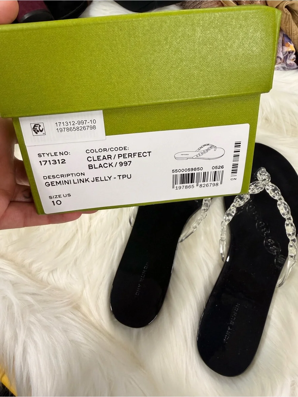 Tory Burch GEMINI LINK JELLY FLIP-FLOP in clear/black size 10 women’s shoes